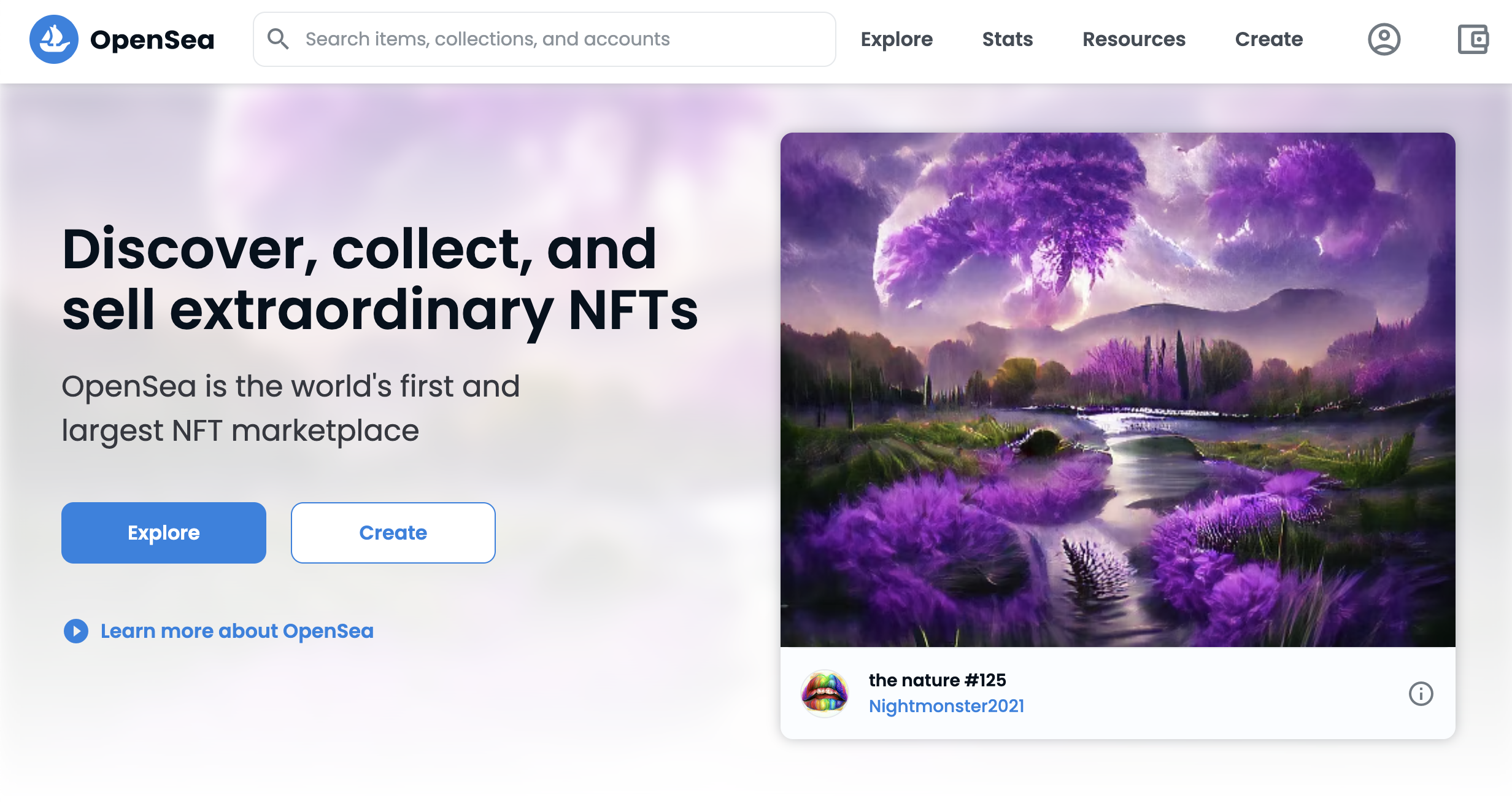 OpenSea homepage NFT 101: A Beginner’s Guide for Web Creators 1