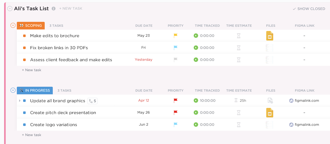 4 ClickUp List to assign tasks and manage design workloads Der vollständige Leitfaden für Design-Projektmanagement 4