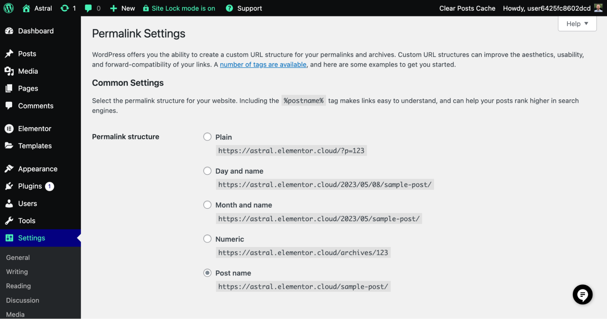 WordPress permalink settings