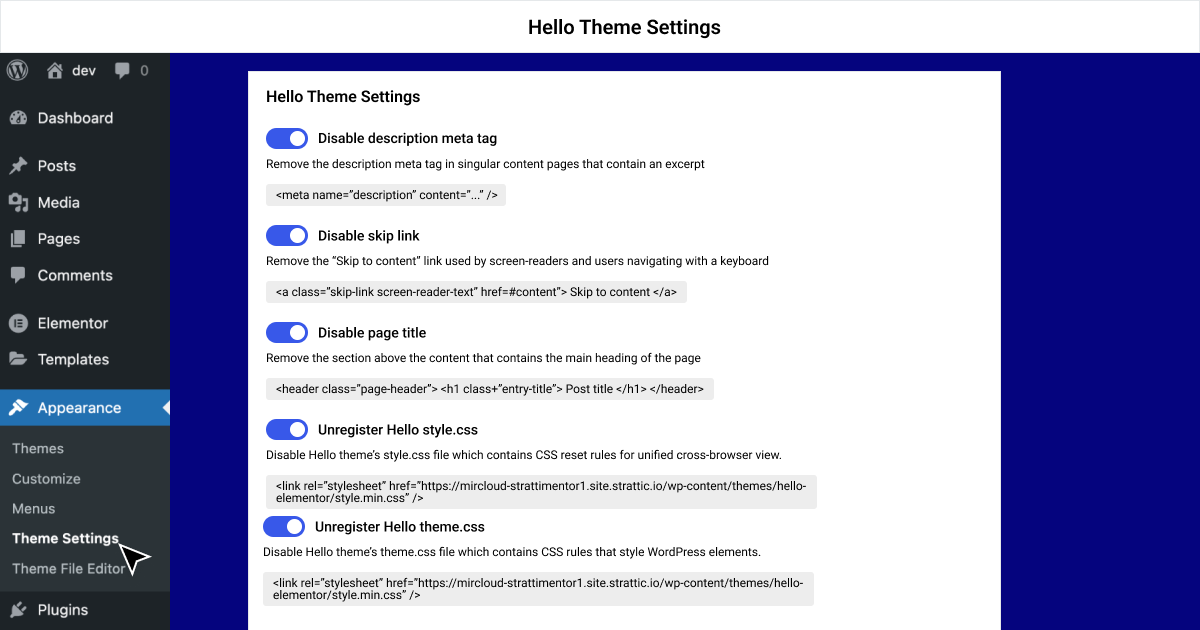 Hello theme settings New in Elementor 3.17 - Enhance Visitor Experience With AJAX, Faster Websites and More 8