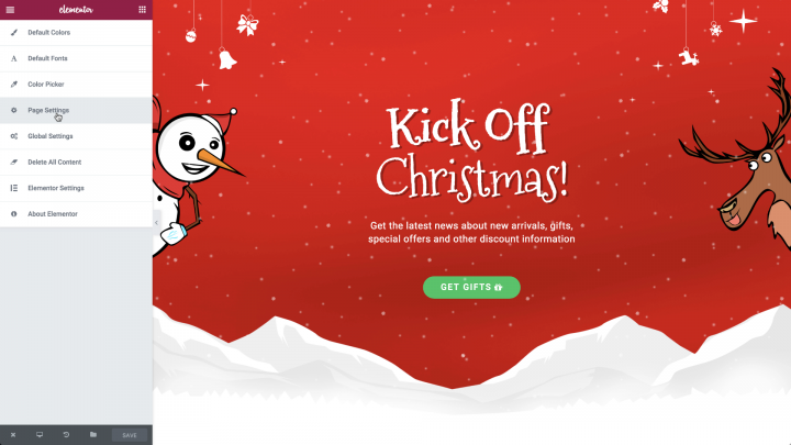 01 page settings How to Create a Christmas Snow Effect in Elementor 1