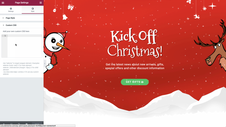 02 style custom css How to Create a Christmas Snow Effect in Elementor 2