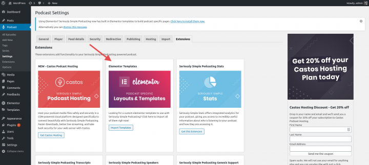 02 ElementorTemplatesViaExtensions The Complete Guide to Building a Podcast Website + 3 Free Templates 14