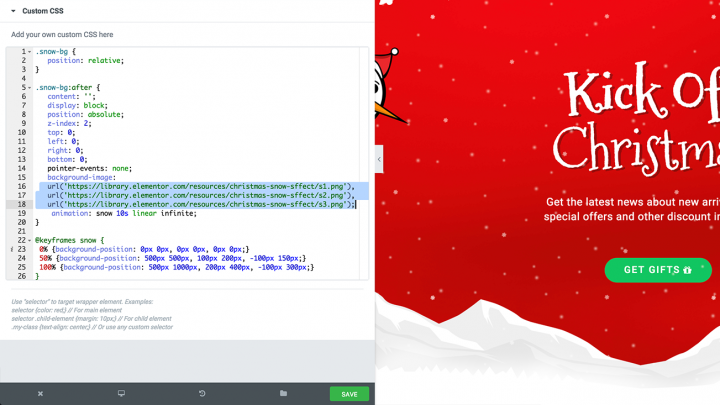 06 Replace links 1 How to Create a Christmas Snow Effect in Elementor 4