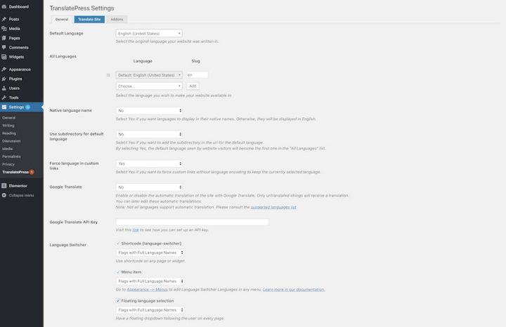 Plugin Settings How to Create a Multilingual Website With Elementor and TranslatePress 2