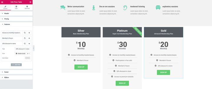 Pricing Table