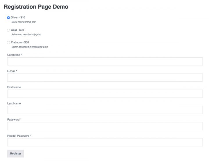 Registration page Demo How to Restrict Content on Elementor Sites 4