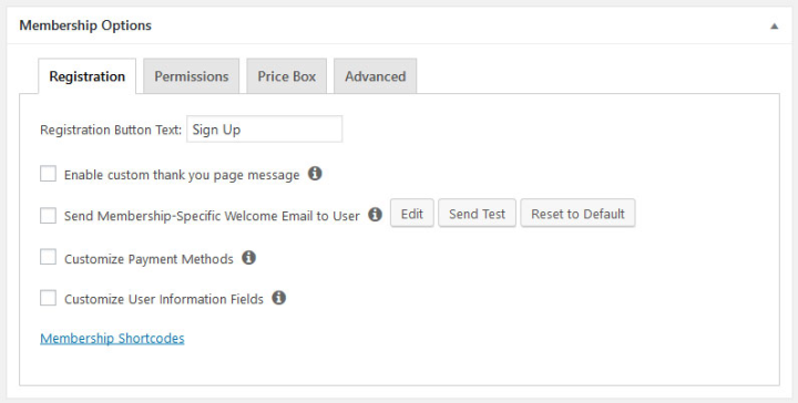 Membership Options Window Membership Options Window