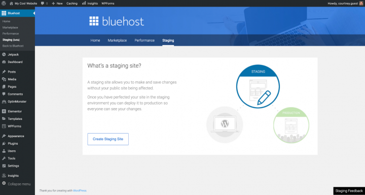 a screenshot of bluehost's dashboard