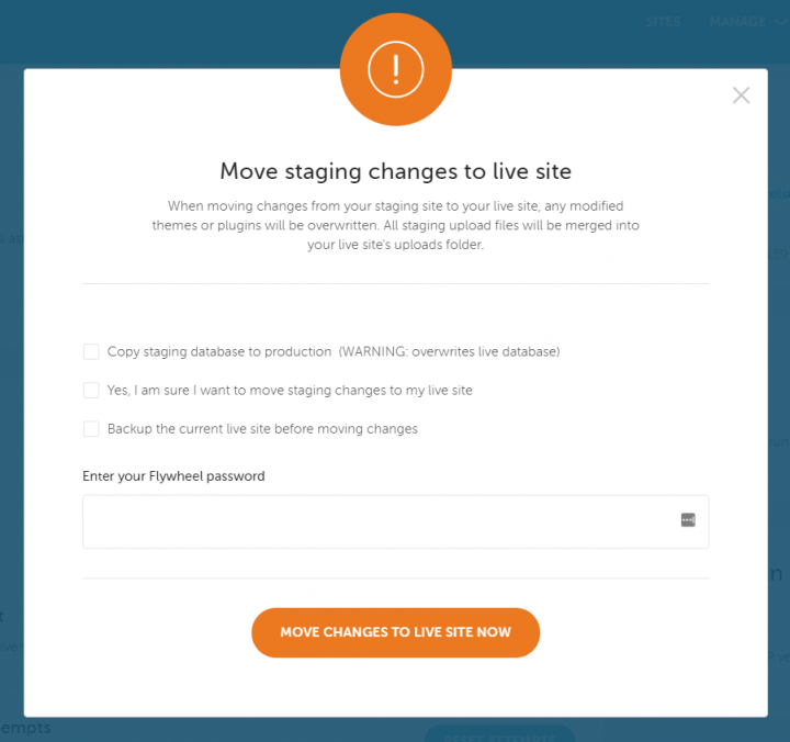 Flywheel's deployment options window