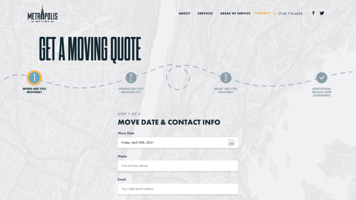 Metropolis Moving Contact Us Form Elementor Progress Indicator Form Example