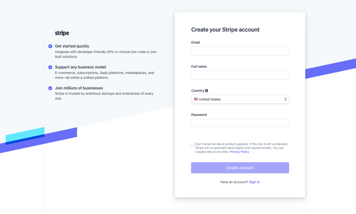 Stripe Account Registration Form Stripe Sign Up Form Example