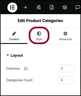 14 Click Style tab WooCommerce Product Categories widget 29