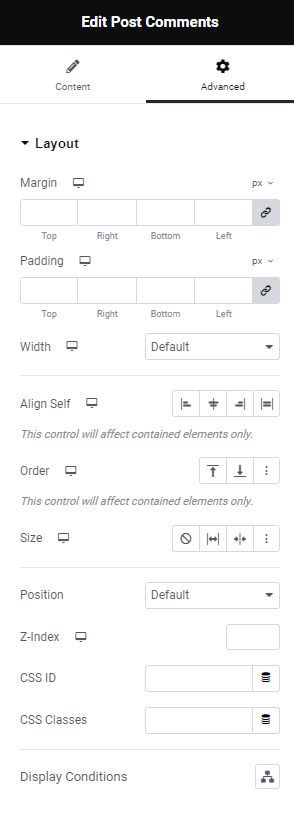 Advanced panel Post Comments widget 8