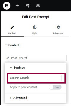 Select number of words for Post Excerpt widget 13