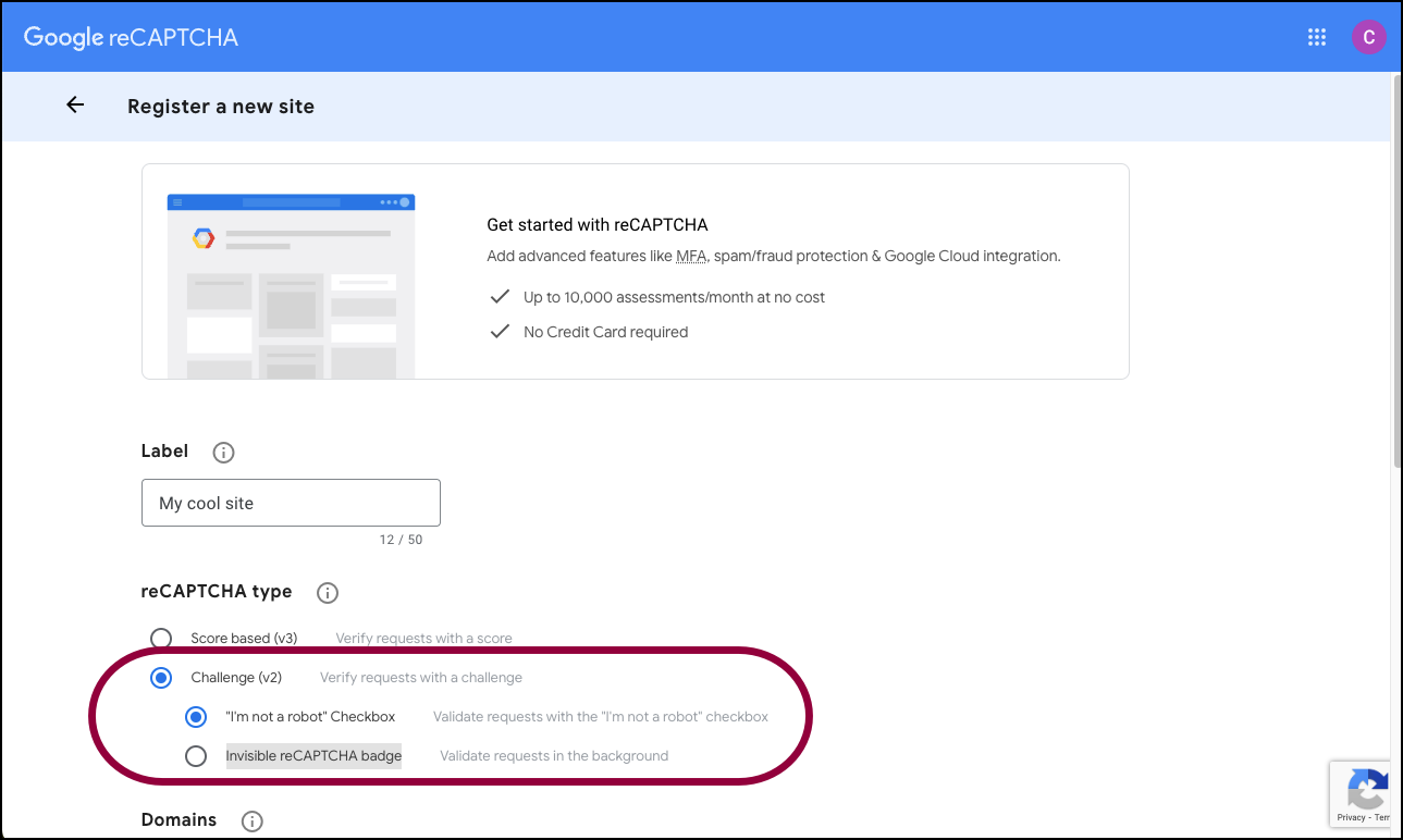 choose a type of recaptcha Add reCAPTCHA to prevent spam 13