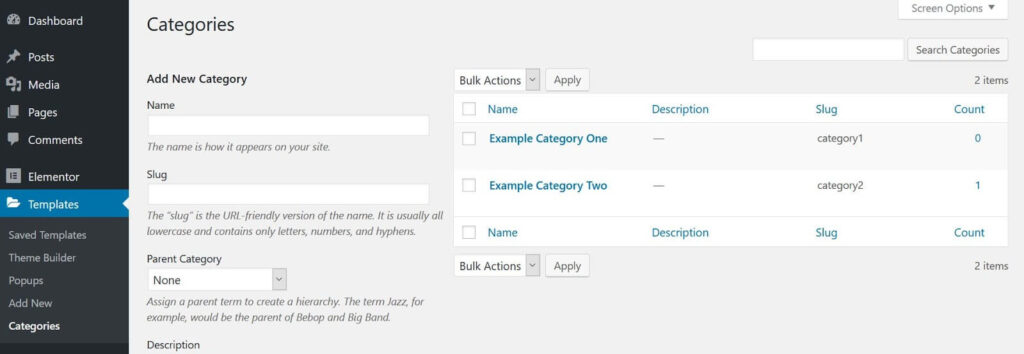 template categories Templates menu 3