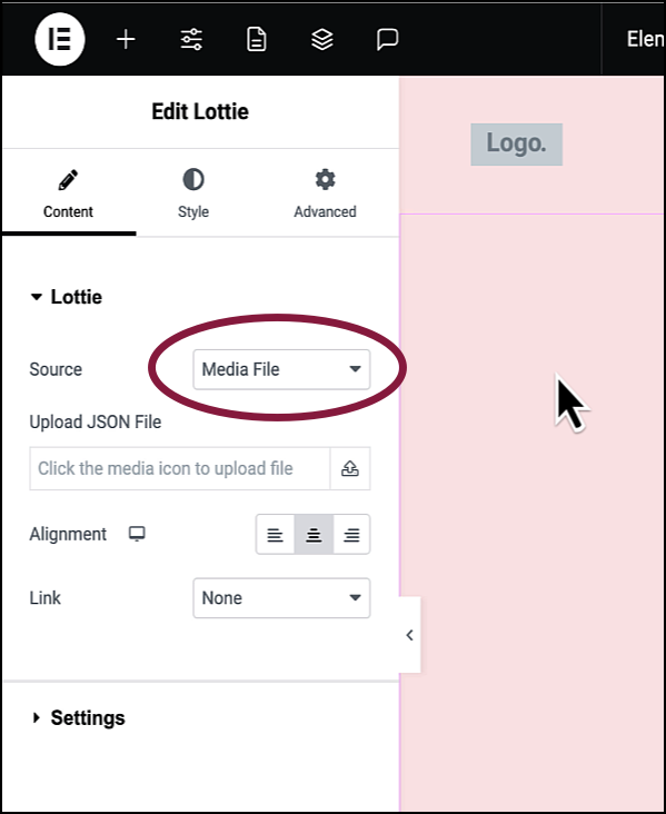 1 use the dropdown to select media file Lottie widget 3