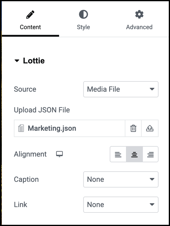 Content tab LOttie Lottie widget 15