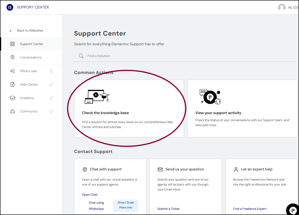 Check Knowledge base Contact Support 5