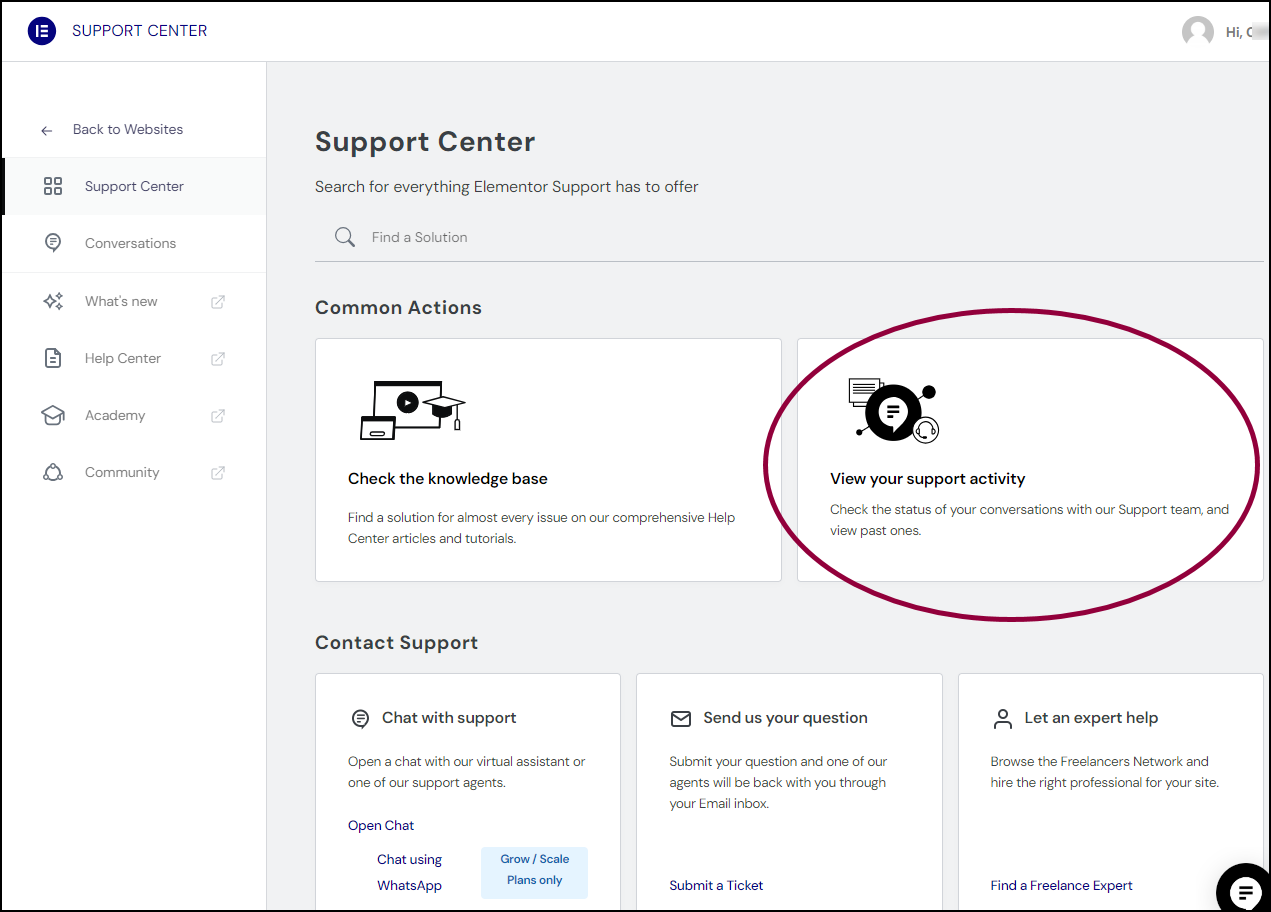 View Support Activity Contact Support 7