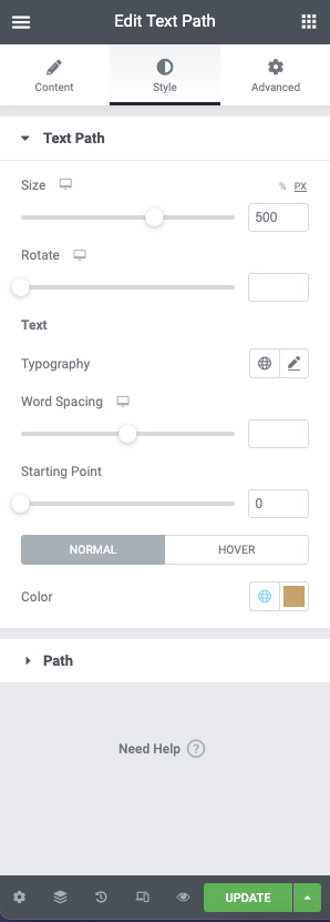 Text Path Style Options Text Path widget 5