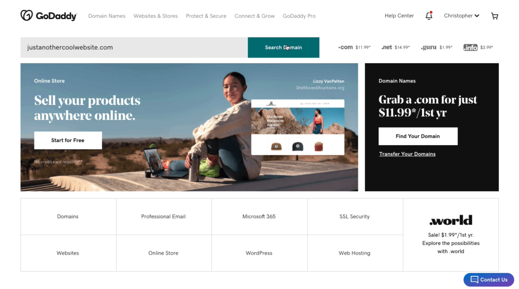 Buying Name Step One Purchasing and registering a domain for an Elementor Host website 1