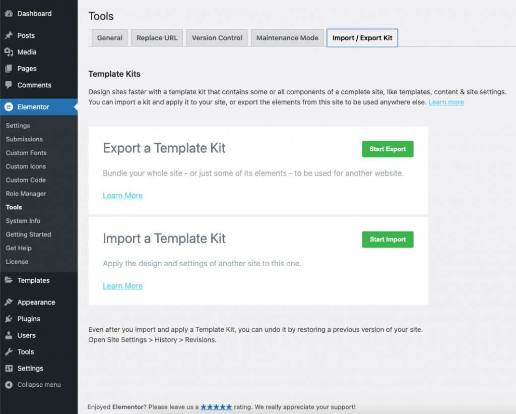 Migrating an existing site to an Elementor hosted website 10 Tools Import Export 1024x821 1 Migrating an existing site to an Elementor hosted website 9