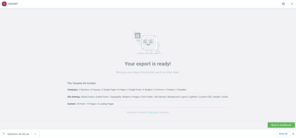 Migrating an existing site to an Elementor hosted website 8 export ready Migrating an existing site to an Elementor hosted website 7