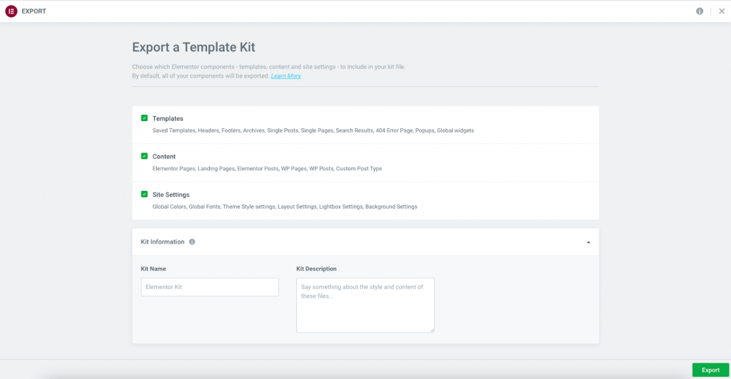 Migrating an existing site to an Elementor hosted website 6 expot kit one Migrating an existing site to an Elementor hosted website 5