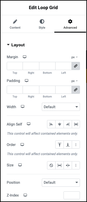 Advanced tab Loop Grid widget 143