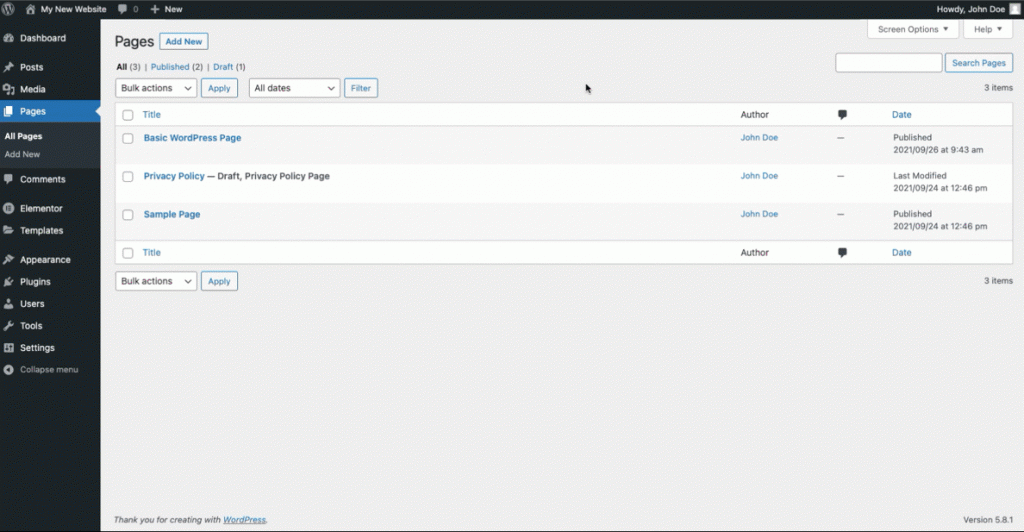 Adding content to your Elementor hosted website 4 Create New Page 2 Adding content to your Elementor hosted website 3