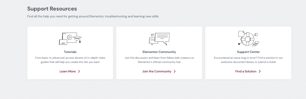 Elementor Dashboard > Left Panel > Support 2 image 4 Elementor Dashboard > Left Panel > Support 1
