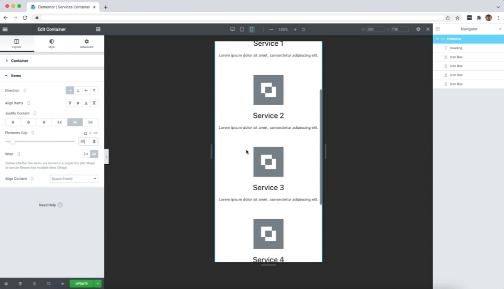 Mobile Settings Create a services section 33