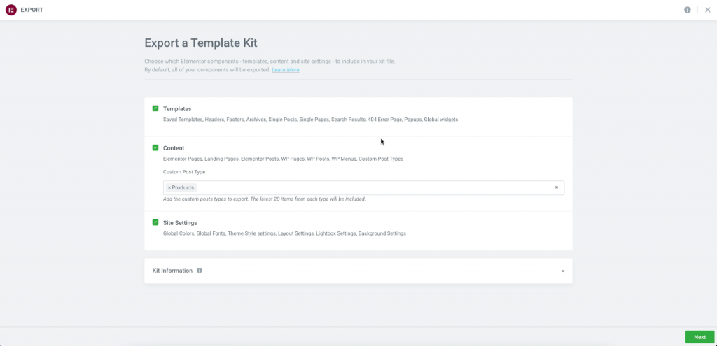 Migrating your existing Elementor built site to an Elementor hosted website 6 export kit 1 Migrating your existing Elementor built site to an Elementor hosted website 5