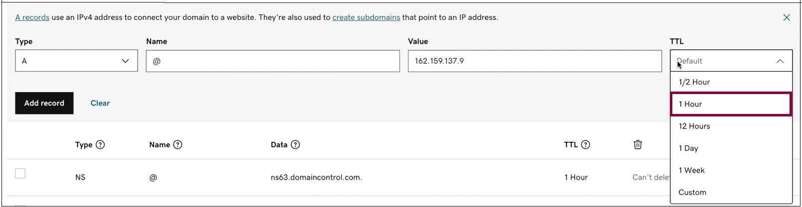 The TTL menu Connect your GoDaddy domain 27