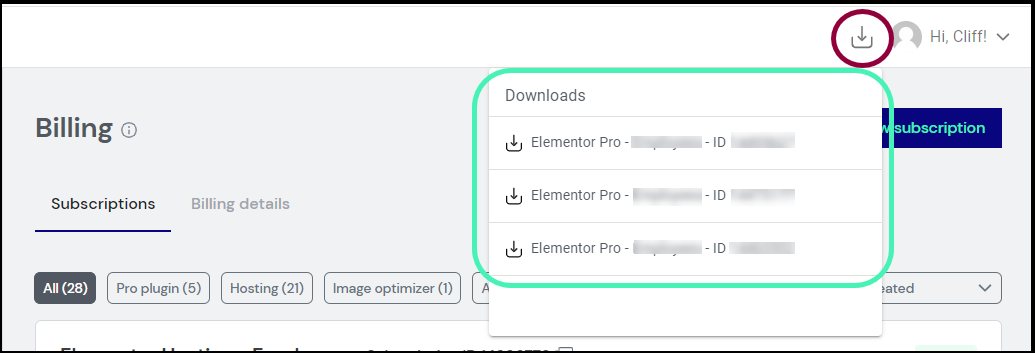 Click the subscription Install & activate Elementor Pro 3