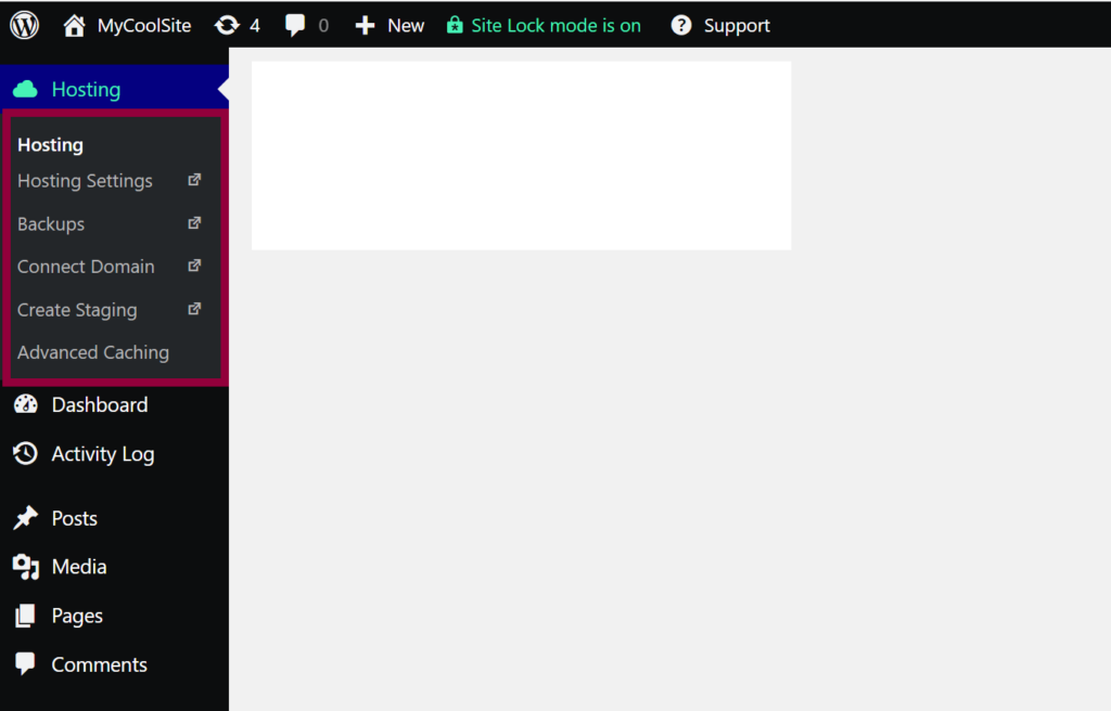 Hosting panel in dashboard Understanding WP Admin 3