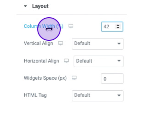 Width field of a Column - Layout Tab