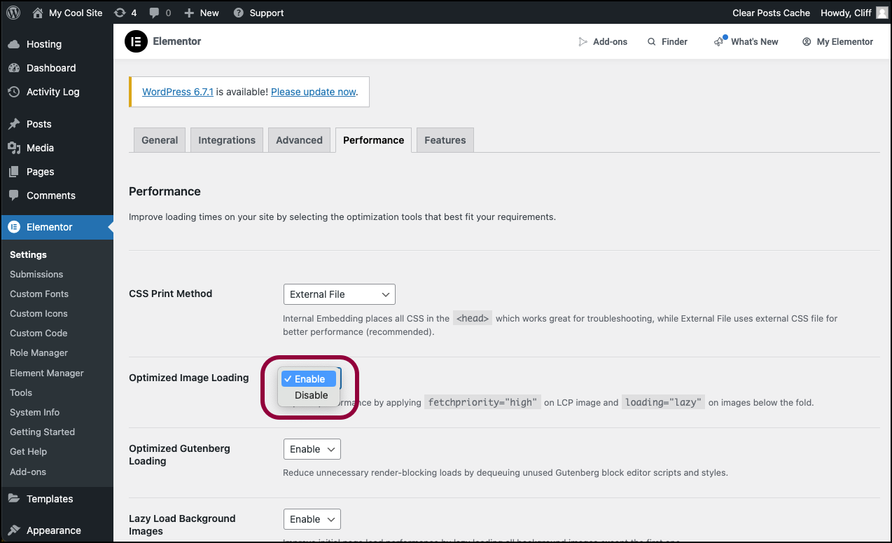 Select enable from the dropdown Improve performance features 9