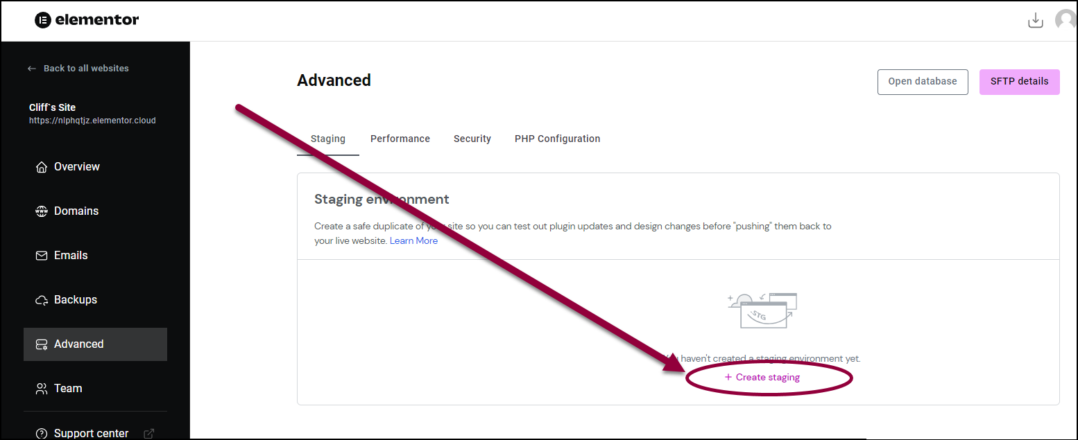 Create staging Create a staging site 49