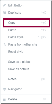 The copy element dropdown