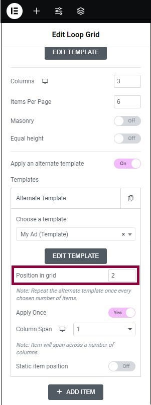 02 Add position in grid cropped Add an alternate template in a loop grid 35