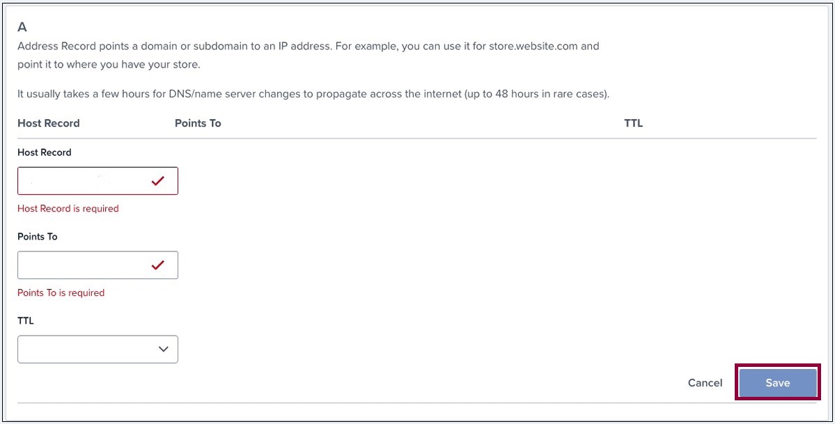 10 Filling in A Record Save Connect your Bluehost domain 31