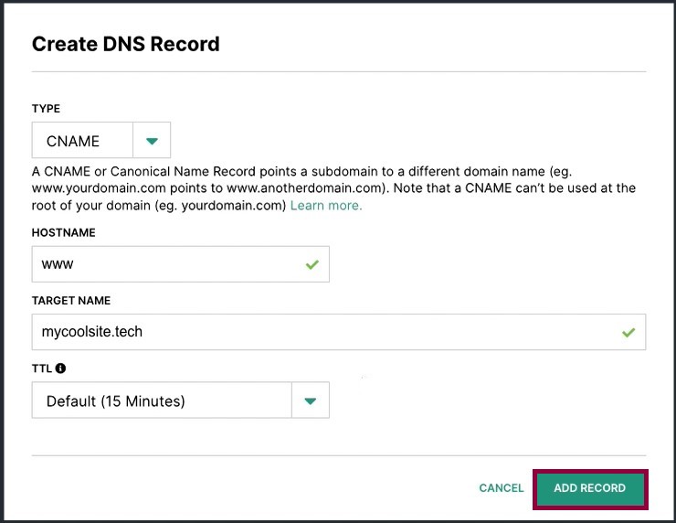 12 Add Record Connect your Hover domain 43