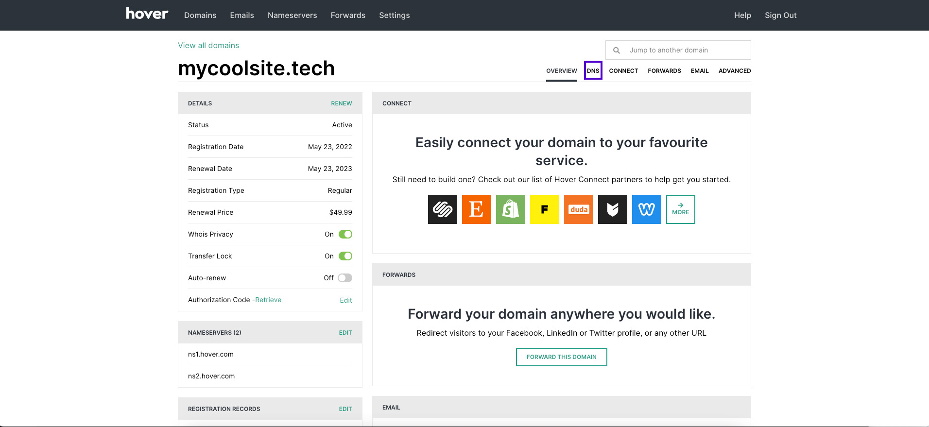 2 Select DNS tab Connect your Hover domain 15