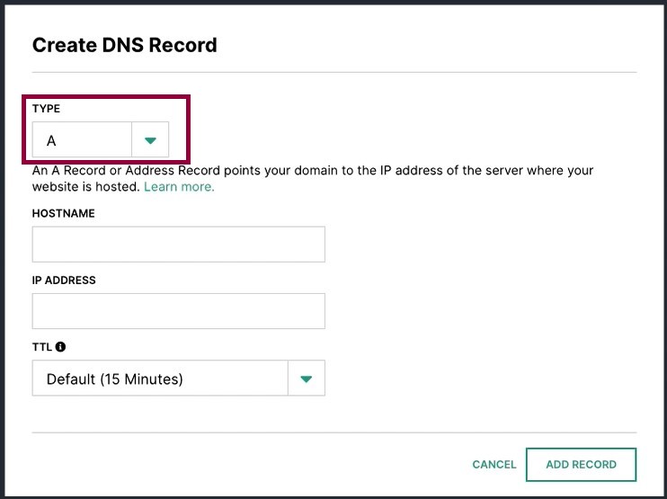 5 Enter the A REcord Connect your Hover domain 23