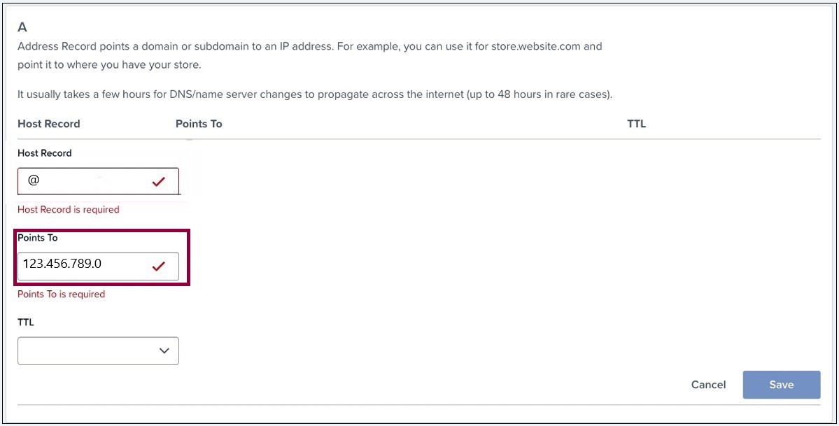 8 Filling in A Record Points to Connect your Bluehost domain 27