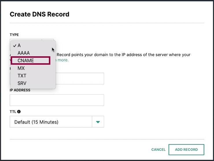 9 selecting CNAME from the dropdown Connect your Hover domain 37