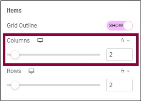 Changing the column setting in the layout tab Create a Grid container 15